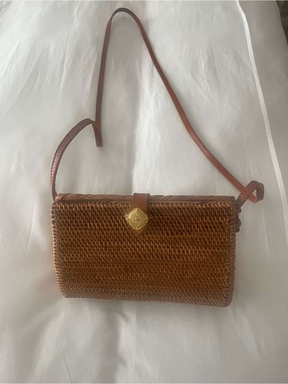 Woven Tan Crossbody Bag with Long Strap - Picture 6 of 7